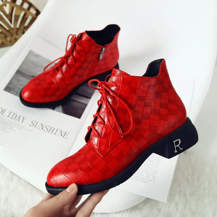 MLJUESE/женские ботильоны из овечьей кожи с круглым носком на шнуровке Зимние