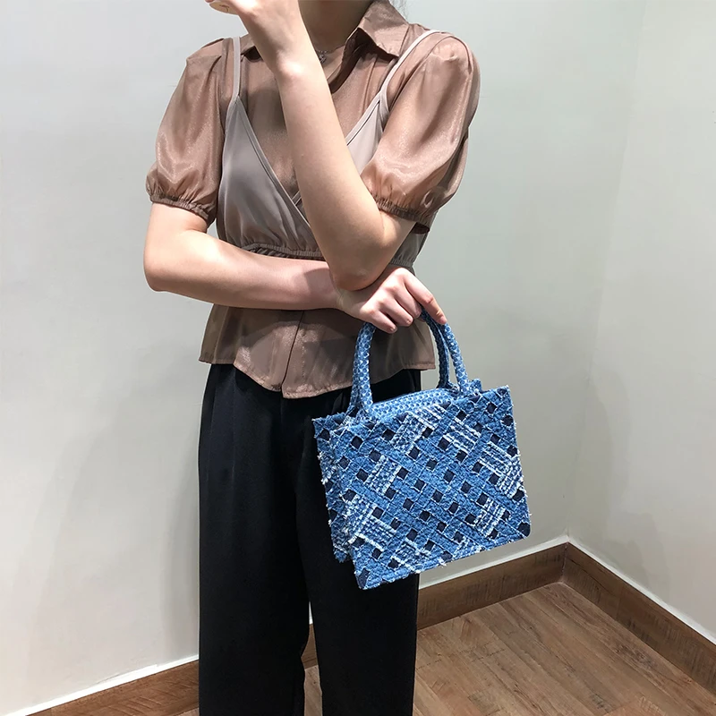 

Pearl Handbag Women 2020 New High-quality Niche Personality Stitching One-shoulder Denim Tote Bags Women Purse and Handbags