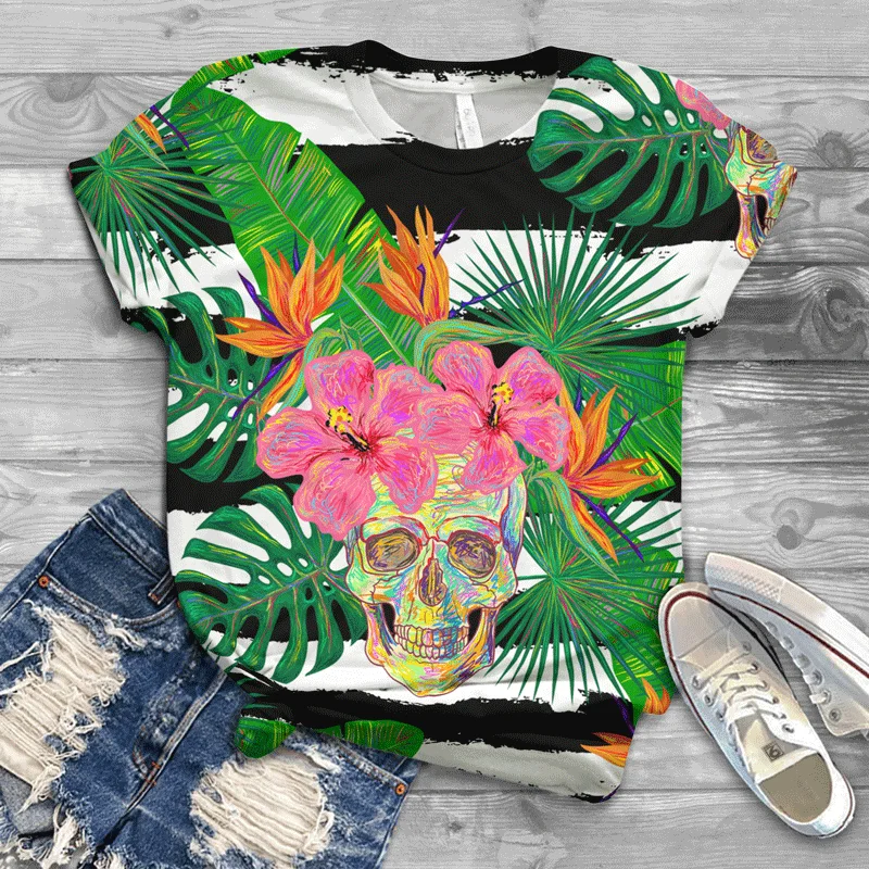

2021 new ladies T-shirt 3D skull print summer casual T-shirt trend European and American style
