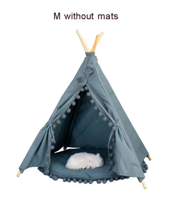 grey tent only Pet House Cute dog tent outside tent House Kennels Washable Tent Puppy Cat Indoor Outdoor Portable Teepee Mat 2 Styles - Color: grey tent only