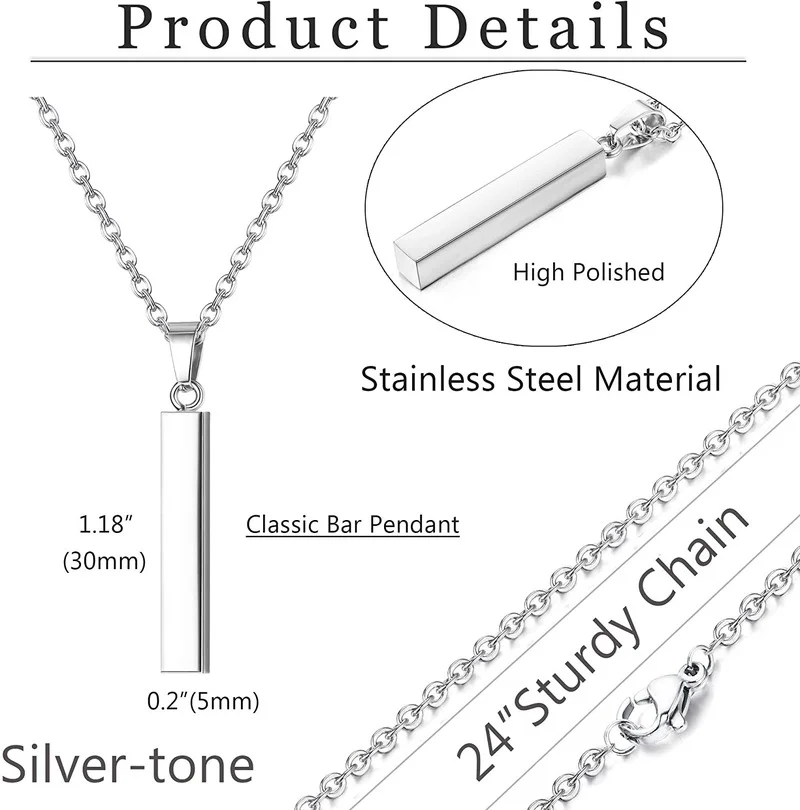 Ожерелье с прямоугольной подвеской простой из нержавеющей стали в Кубинском