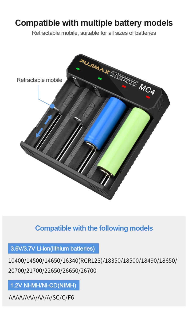 Зарядное устройство VOXLINK для аккумуляторов 18650 светодиодов 4 слота USB 26650 быстрая