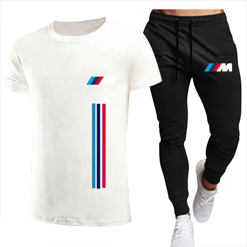 

2021 new BMW M men's summer casual suit T-shirt + pants two-piece casual sportswear men's sportswear gym brand clothing sportswe