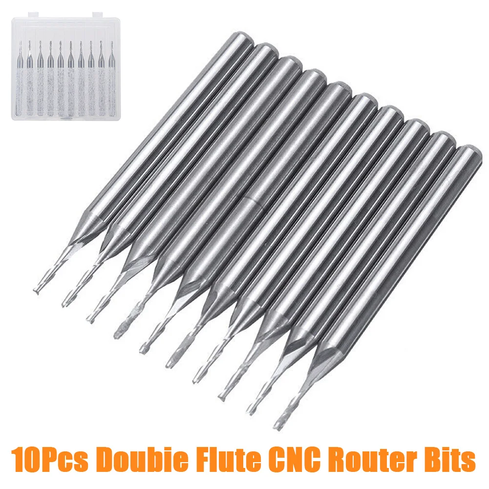 

10pcs 1/8" 1mm Double 2 Slot CNC Router Bit Flute Spiral Carbide Flat Nose End Mill CNC Router Bit For Carving Cutting