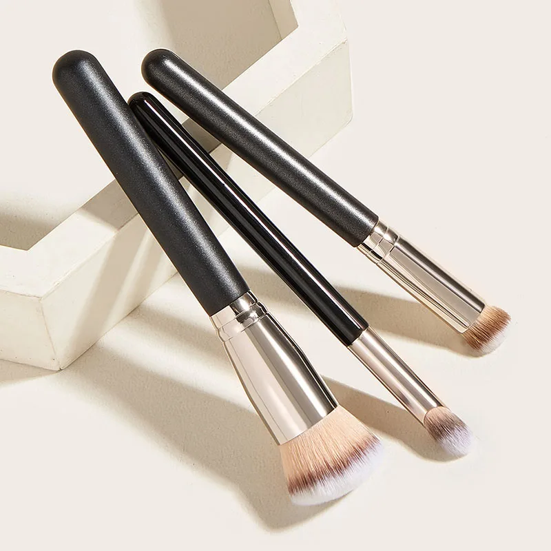 

Black Makeup Brush Set Synthetic Natural Thin Wooden Handle Of Cosmetic Concealer Eye No Logo Blend Silver Cruelty Free Brushes