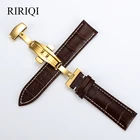 Ремешок из натуральной кожи для часов, универсальный стальной браслет с застежкой-бабочкой разных цветов, чёрный белый, леска 16 18 19 20 21 22 мм