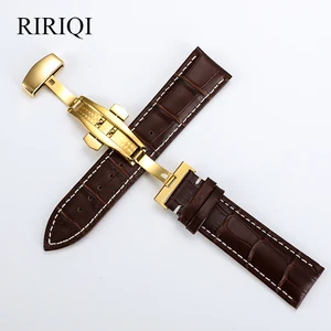 Ремешок из натуральной кожи для часов, универсальный стальной браслет с застежкой-бабочкой разных цветов, чёрный белый, леска 16 18 19 20 21 22 мм