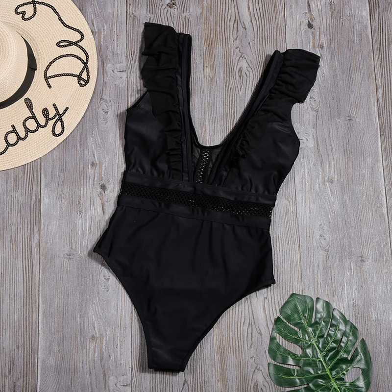 Сексуальный бикини с открытой спиной Женский цельный купальник рюшами женский
