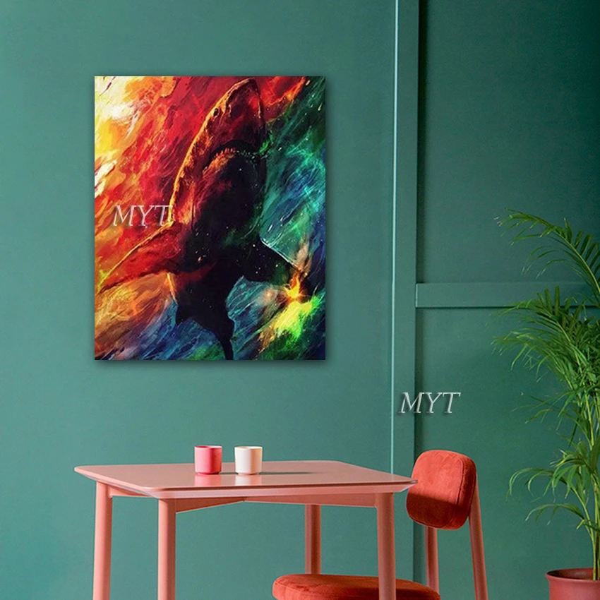 Pure Hand-painted Abstract Shark Oil Painting Wall Canvas Art Acrylic Paintings Home Decoration Hangings Pictures Artwork | Дом и сад