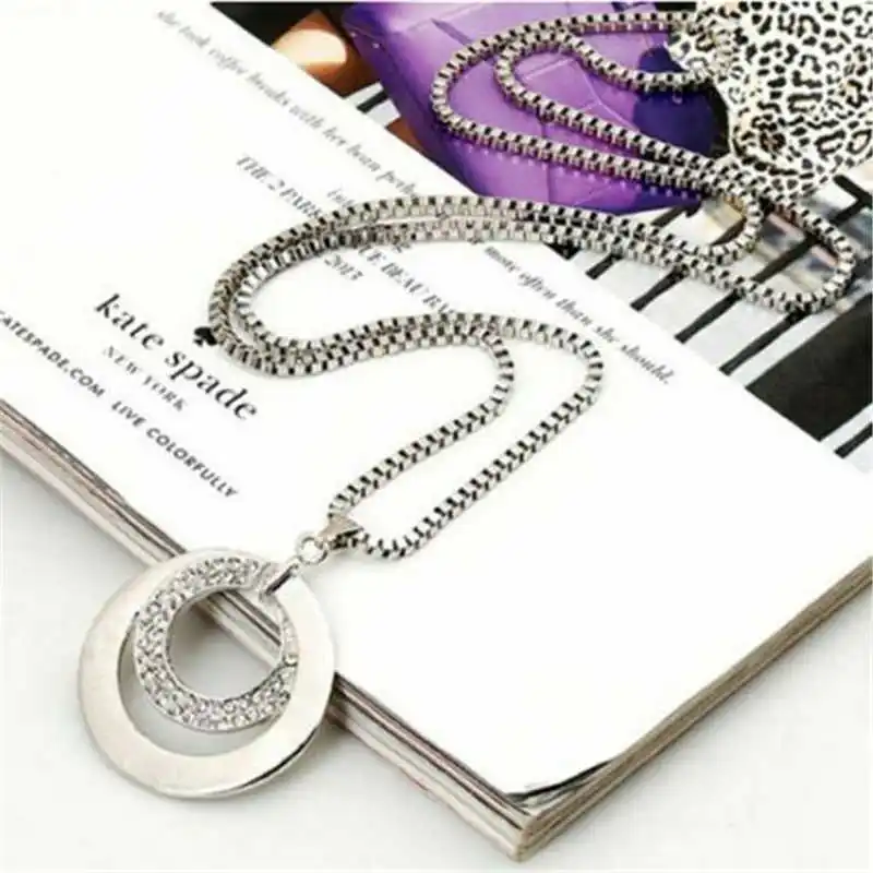 

Женская классическая длинная цепочка Стразы с кристаллами серебряного цвета ожерелье с кулоном модный подарок