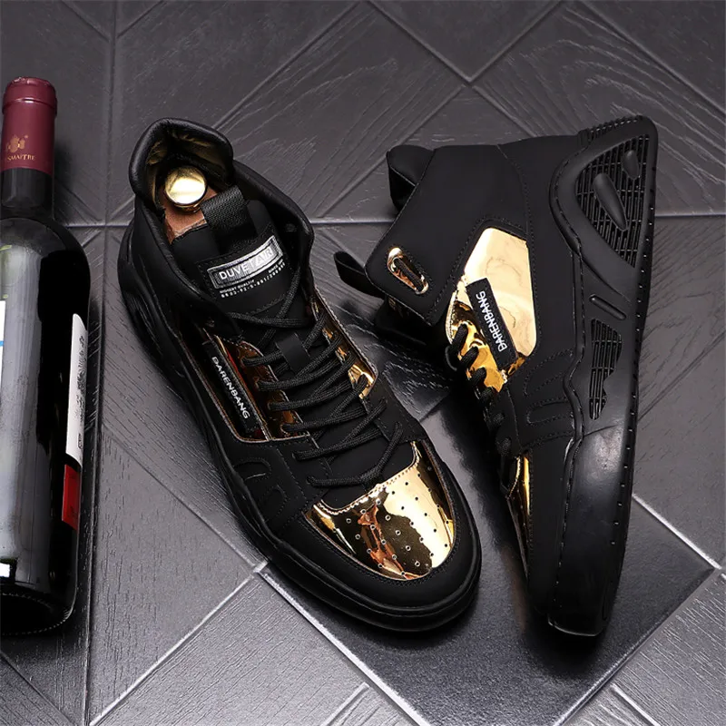

Fashion High Tops Hip Hop Men High tops Skateboard Shoes Ankle Boots Sneakers Leather Flats Casual Zapatillas Hombre