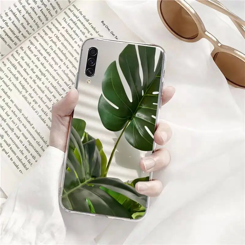 

Fresh green leaves ins Phone Case Transparent for Samsung A71 S9 10 20 HUAWEI p30 40 honor 10i 8x xiaomi note 8 Pro 10t 11