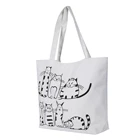 Женская Холщовая Сумка на плечо с принтом кота из мультфильма, женская пляжная сумка большой емкости, сумка для покупок