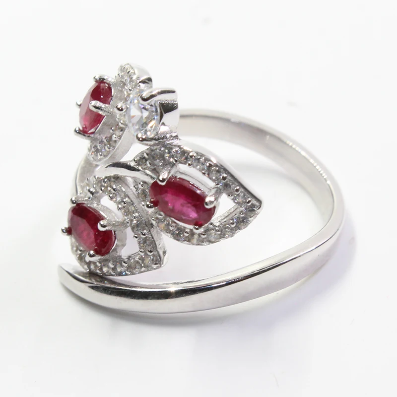 Продвижение в форме листа натуральный рубин кольцо штампованное серебро 925 3 Ps 3*5