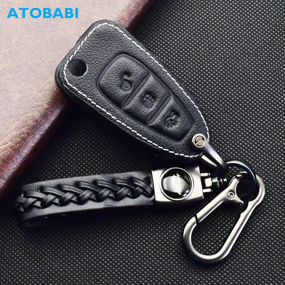 

ATOBABI Leather Car Key Cases For Ford Focus MK1 Mondeo Transit MK8 C-Max Fiesta 3 Buttons Flip Remote Control Protector Cover