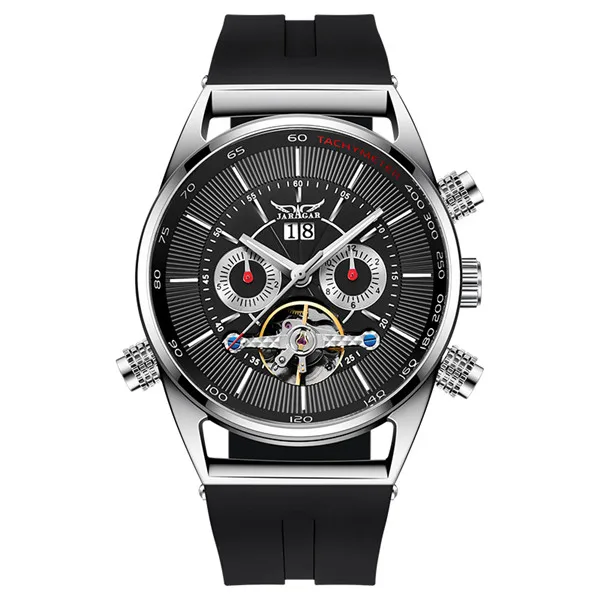 JARAGA часы Tourbillion модные черные силиконовые часы многофункциональные автоматические мужские часы механические часы для мужчин - Цвет: black