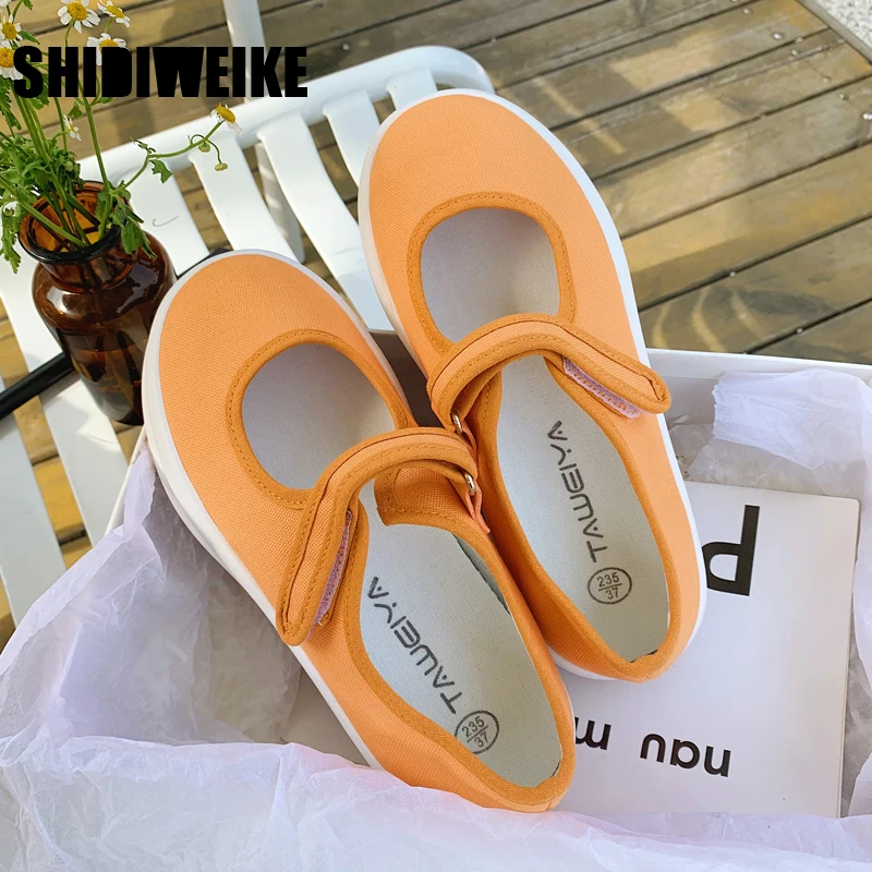 Women's Flat Shoes Thick-soled Round Toe Muffins Shoes autumn Shallow Mouth Women's Shoes Velcro platform Shoes Women vc935