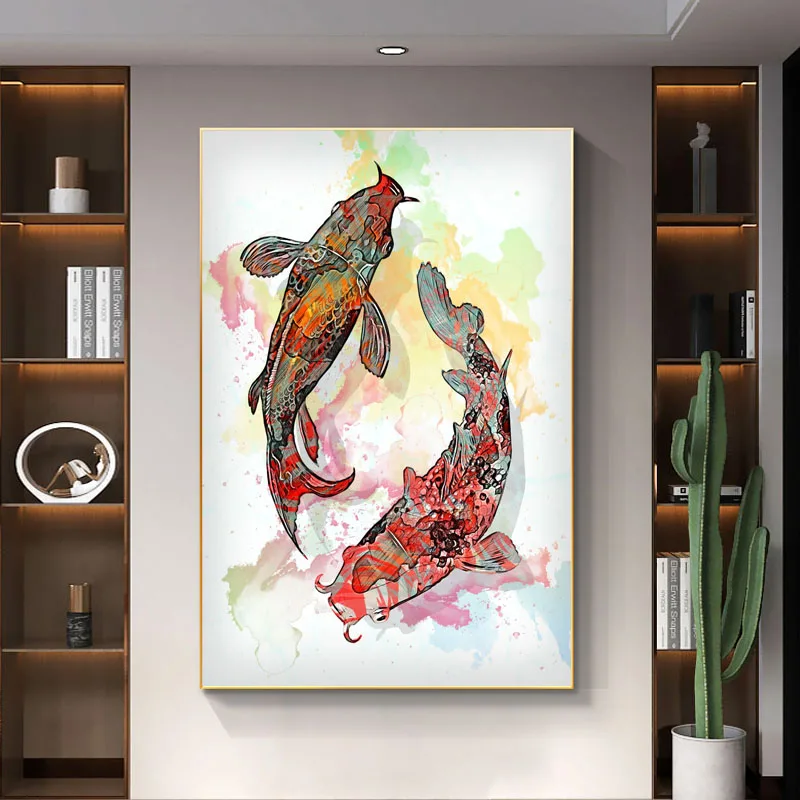 

Abstract Graffiti Animal Fish Canvas Painting Koi Posters and Prints Wall Art Picture for Living Room Hotel Home Decoration