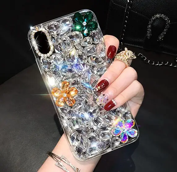 Роскошные Чехлы с кристаллами и драгоценными камнями, стразы для iphone 11 Pro max X XS MAX XR, мягкий чехол для телефона с прозрачными краями для iphone 5S, 6 S, 7, 8 PLUS - Цвет: 1