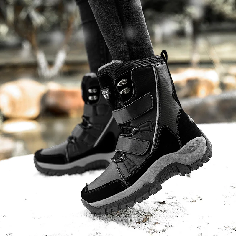 

Snow Boots Long Tube Thicksoled Cotton Shoes Outdoor Hightop Plus Velvet Random Velcro Women's Boots Solid Color Winter The New