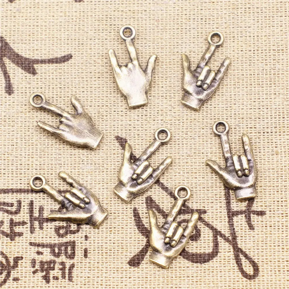 

Charm For Making Jewelry Pendants Antique Bronze Color I Love You Gesture 22x13mm 10pcs