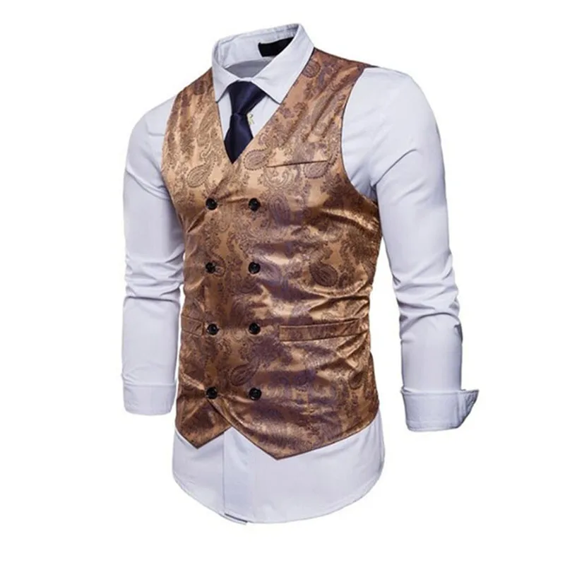 Hemiks Мужской приталенный пиджак без рукавов с v-образным вырезом 3D Пейсли блузки