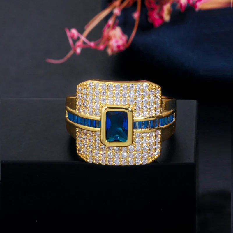 CWWZircons Monaco роскошное 585 Желтое золото зеленый CZ Кольцо для женщин обручальное кольцо Дубай панк свадебные кольца R148
