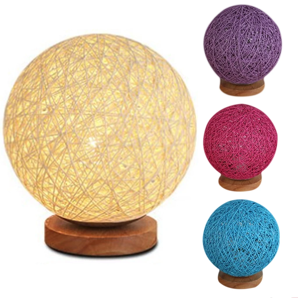 Плетеная настольная лампа из ротанга с шариками ночсветильник Takraw для спальни