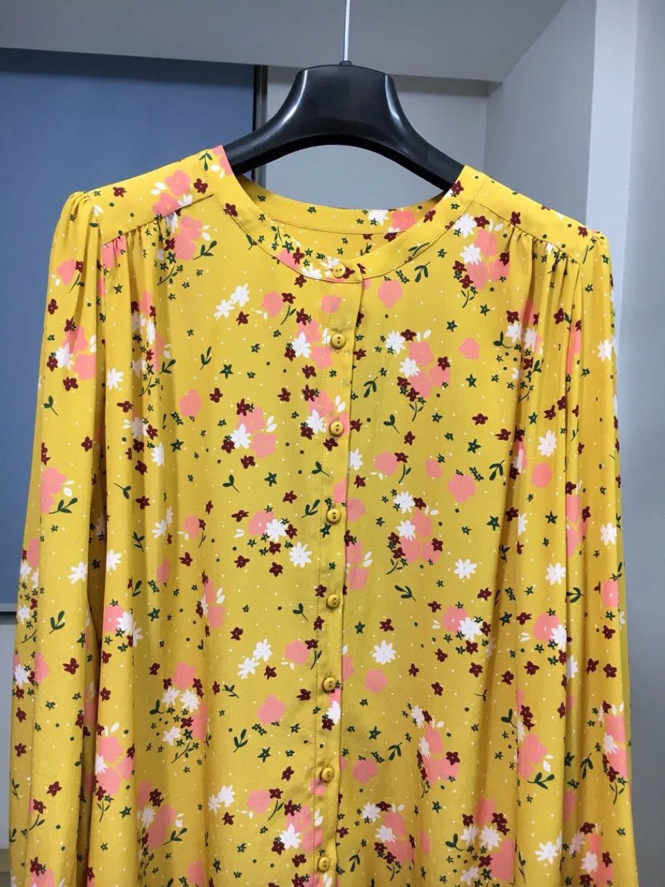 

Women Shirt 2020 New Sweet Print Pleated Silk Shirt