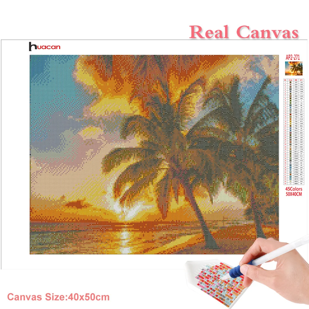 Huacan алмазная вышивка Кокосовая пальма пейзаж картины из страз мозаика море