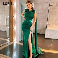 lorie arabic evening dresses pleat satin high side split emerald green mermaid prom long dresses for women party wedding evening