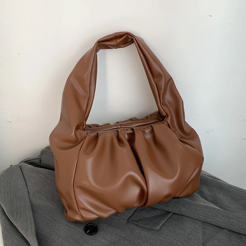 

Folds Designer PU Leather Shoulder Bags for Women 2021 Winter Simple Fashion Lady Luxury Handbags and Purses