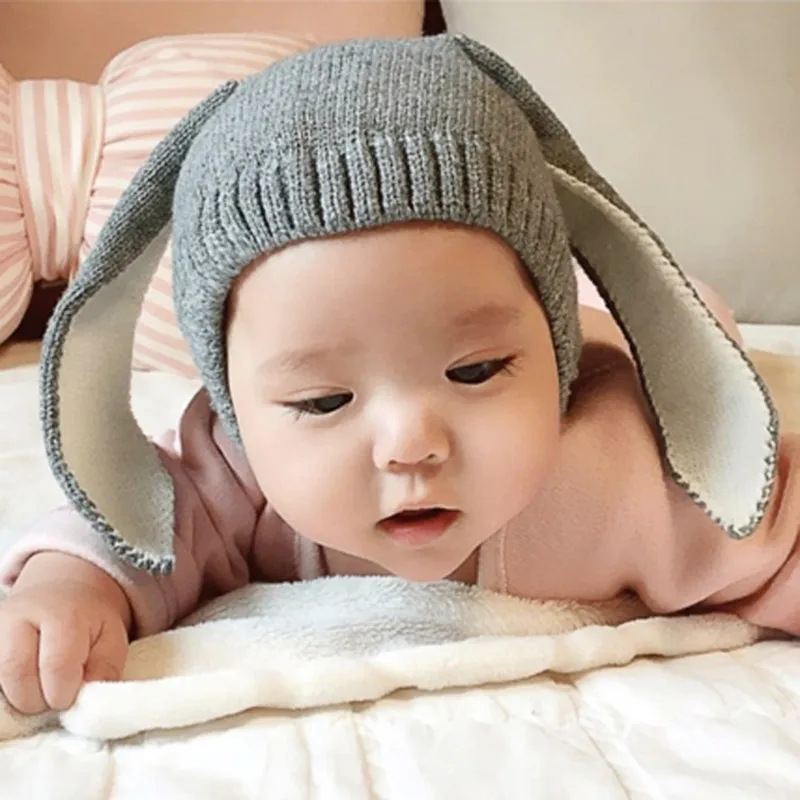 

High-quality Autumn Winter Toddler Knitted Hat Adorable Rabbit Long Ear Hat Baby Cap Photo Props 3-15 months AD0464
