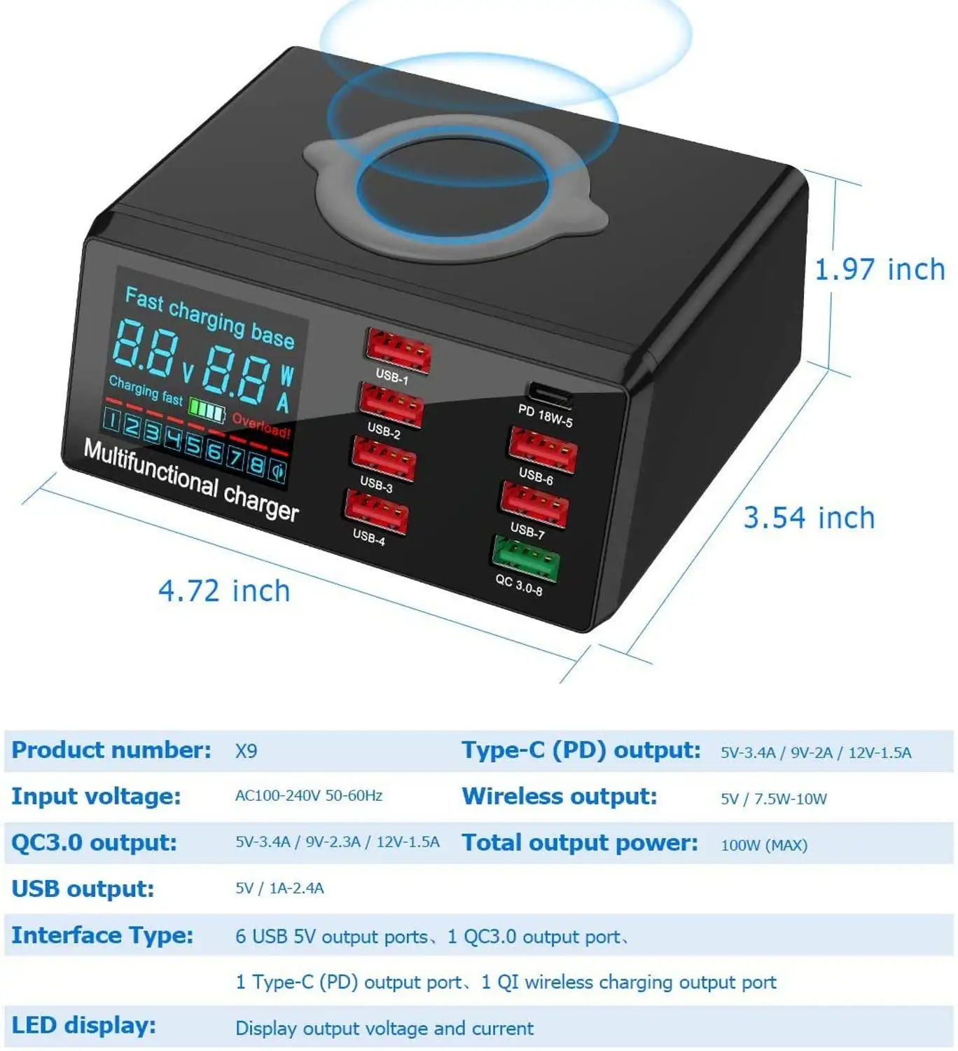 Quick Charge 3.0 8-Port USB Wall Charger 100W Charging Station for iPad and All Phone QC PD Wireless | Мобильные телефоны и