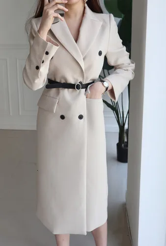 Beige Модная ветровка Женская Осень корейский стиль пальто для женщин дикие сплошной цвет Женская одежда S957 - Цвет: Beige