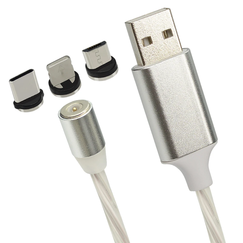 White For 3Plug Магнитный светодиодный кабель CHAURE для зарядки mi cro, зарядный usb-кабель для Xiao mi huawei, зарядный кабель для быстрой зарядки T-C, usb-кабель - Цвет: White For 3Plug