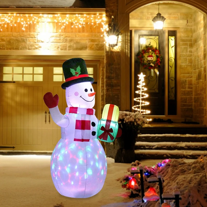 

5 Ft Christmas Inflatables Snowman Holding Gift Box with LED Lights Christmas Outdoor Yard Decoration EU Plug