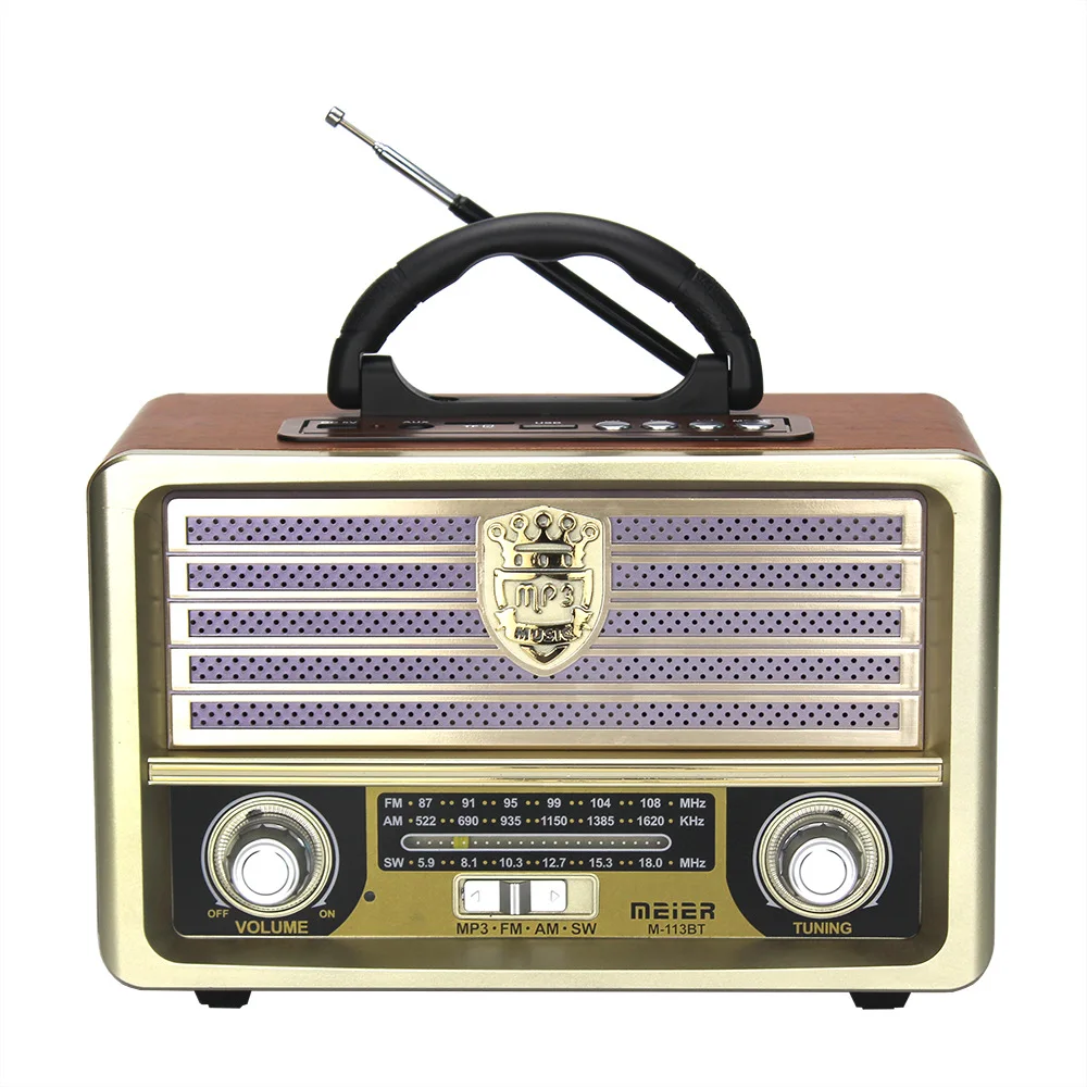 M-113BT New Wooden Retro Bluetooth-compatible Speaker Card Player Old Antique Radio FM Semiconductor 20# | Электроника