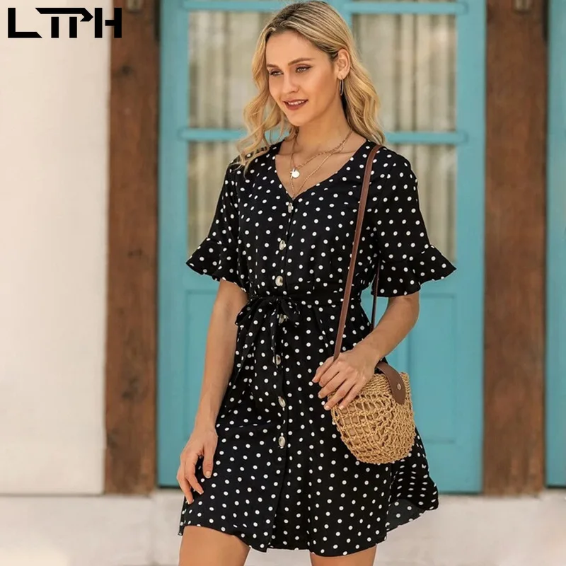 LTPH 2020 Лето Горячие продажи Новая мода шифоновое платье женщин Dot Print тонкая талия