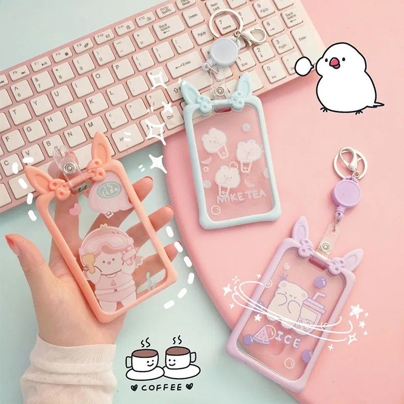 Женский Прозрачный чехол с выдвижными карманами для карт студентов милым