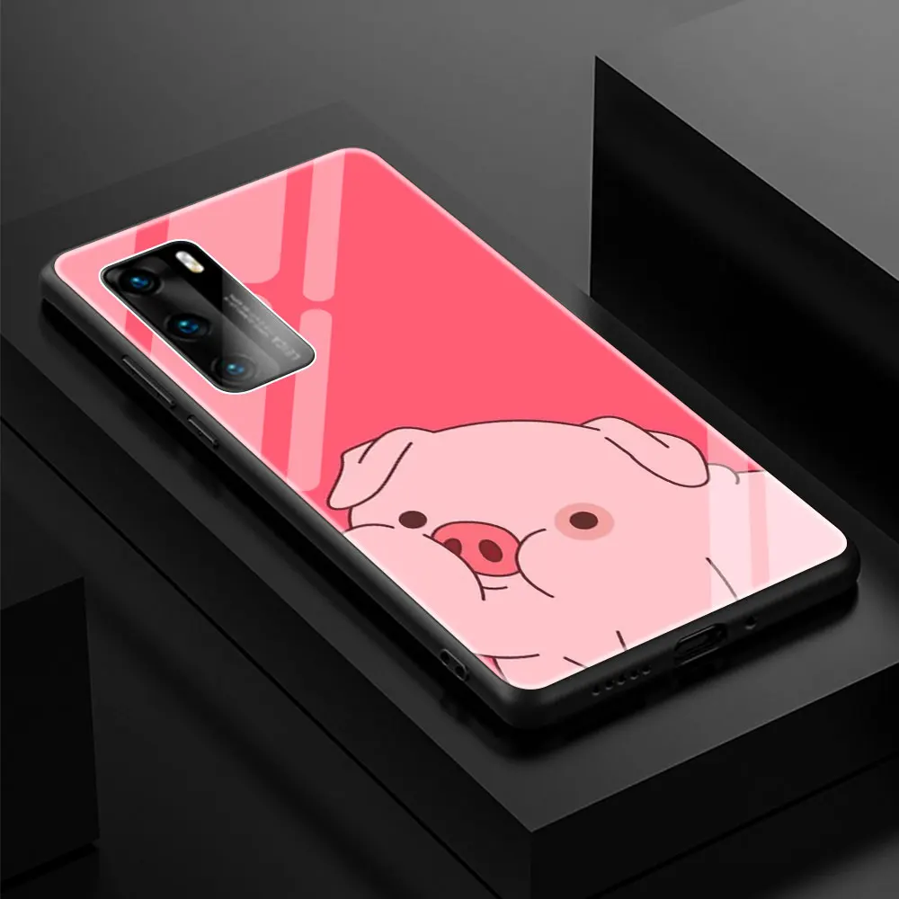 

Cartoon Pig Soft Edge Phone Case Cover for Huawei P30 P20 P10 Lite P40 Pro P Smart Z 2021 Luxury Tempered Glass Shell