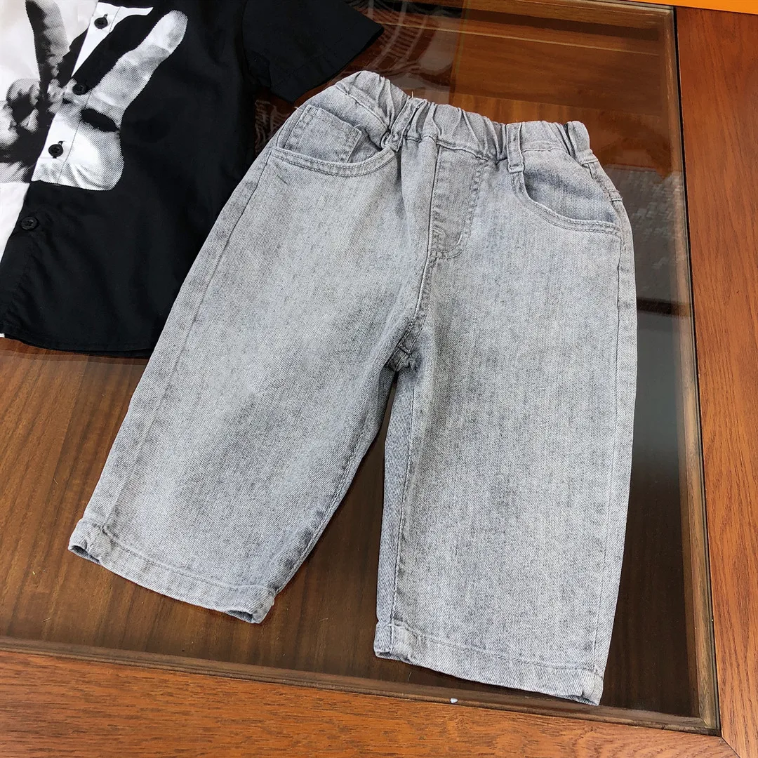 

Children's clothing boys summer suit new children's shirt 2-piece set baby foreign style summer short-sleeved denim shorts