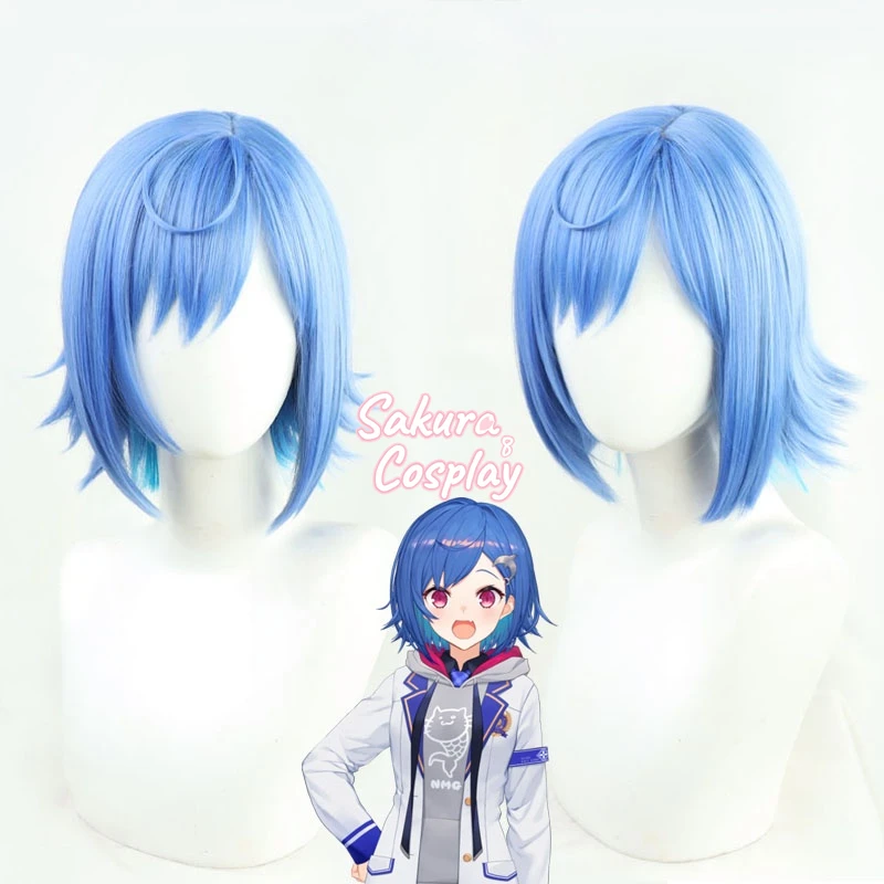 

Youtuber Nishizono Chigusa Vtuber Cosplay Short Blue Gradient Heat Resistant Synthetic Hair Halloween Carnival Party + Wig Cap