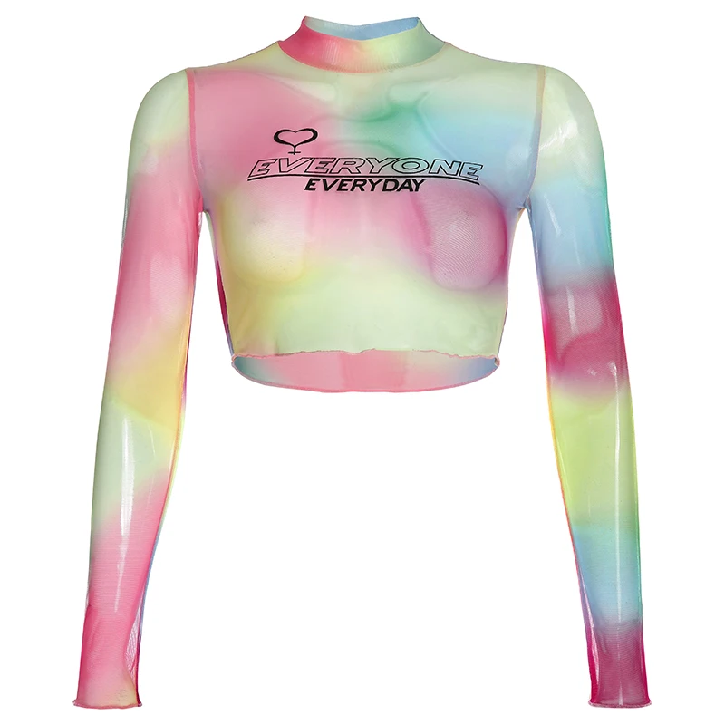 Галстук краситель печати прозрачный сетчатый сексуальный футболка для женщин