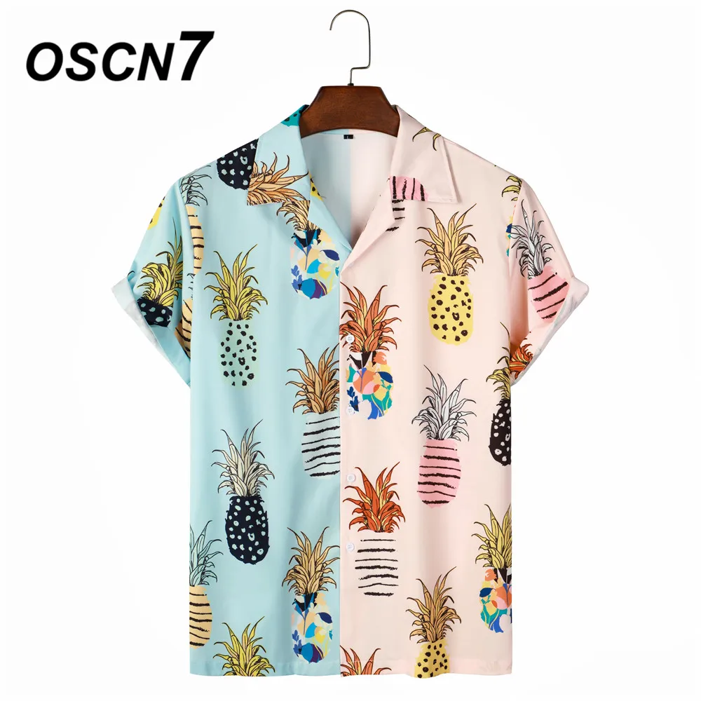

OSCN7 Casual Printed Short Sleeve Shirt Men Street 2021 Hawaii Beach Oversize Women Fashion Harujuku Shirts for Men 157