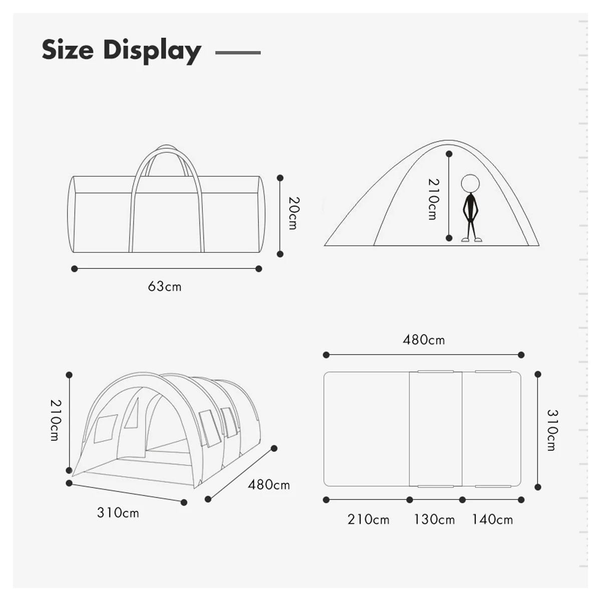 

5-8 People Large Camping Tent Waterproof Canvas Fiberglass Family Tunnel 10 Person Tents Equipment Outdoor Mountaineering Party