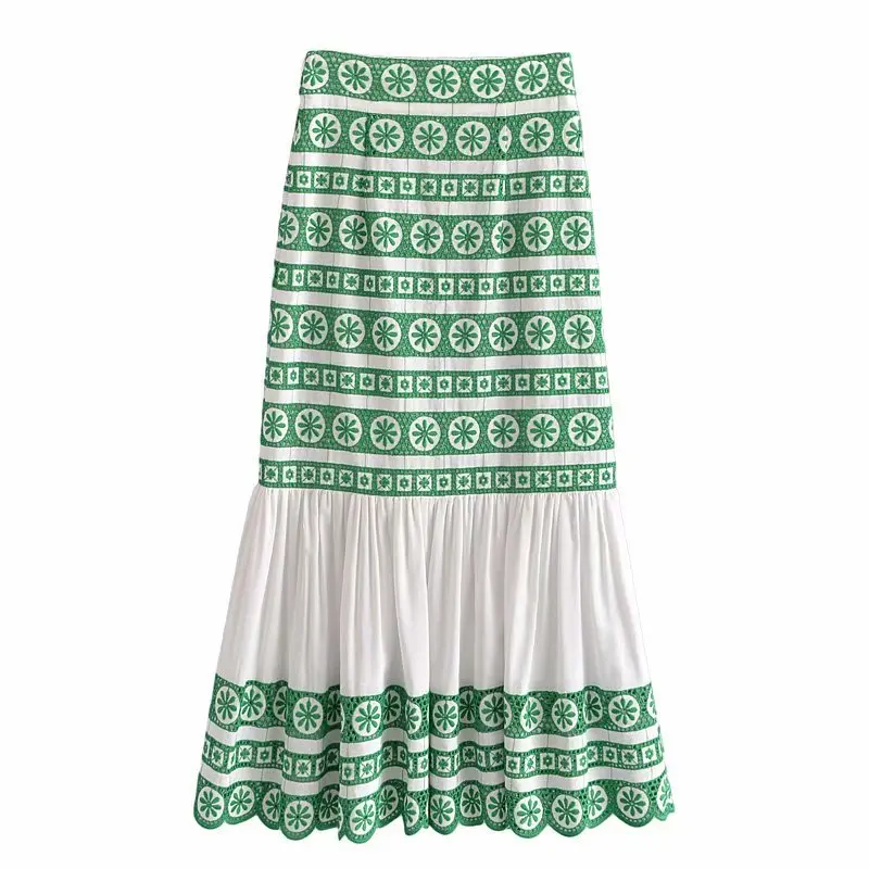 

ZA Women Embroidery Skirt Summer 2021 Elegant Office Skirts Womens Floral Skirt For Women Knee-Length High Waist Streetwear