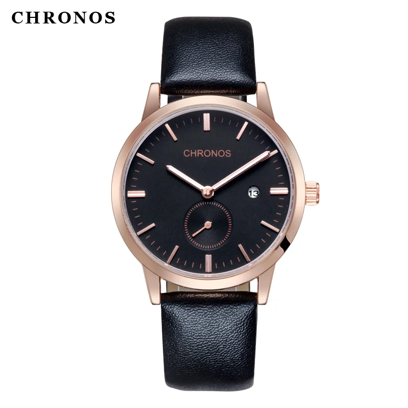 

CHRONOS Men Quartz Watch Round Shape Functional Calendar Resistant Male Leather buckle Belt Quartz Business WristWatch CH09