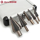 Набор ступенчатых сверл ALLSOME из быстрорежущей стали и кобальта, 5 шт., с несколькими отверстиями, 50 размеров, с алюминиевым чехлом