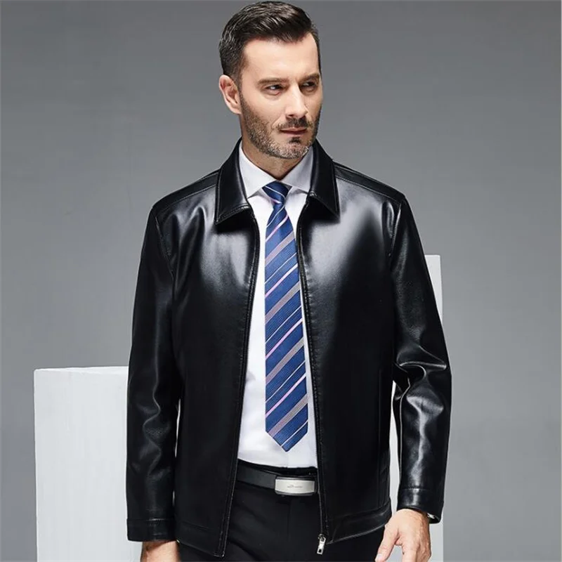 Casual business lapel leather jacket men's middle-aged leather coats erkek mont 가죽자켓 зимняя куртка мужская кожанная куртка мужск